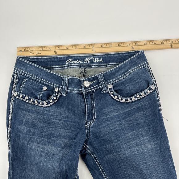 Vintage Y2K Twelve K USA Jeans Womens 6 Low Rise Bootcut Bedazzled Bling - Picture 10 of 12